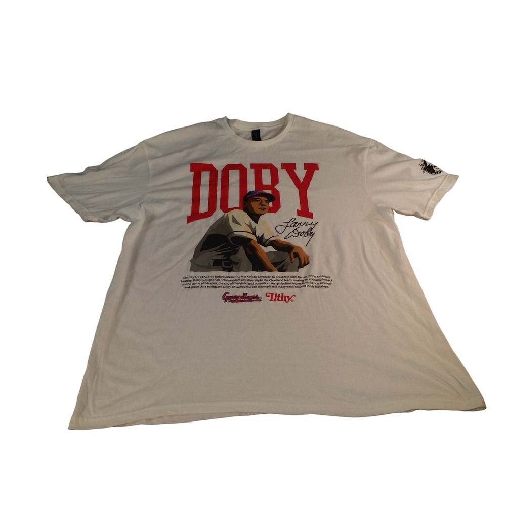 Cleveland Guardians ILTHY Larry Doby Mens XL White Baseball T-Shirt Graphic Tops